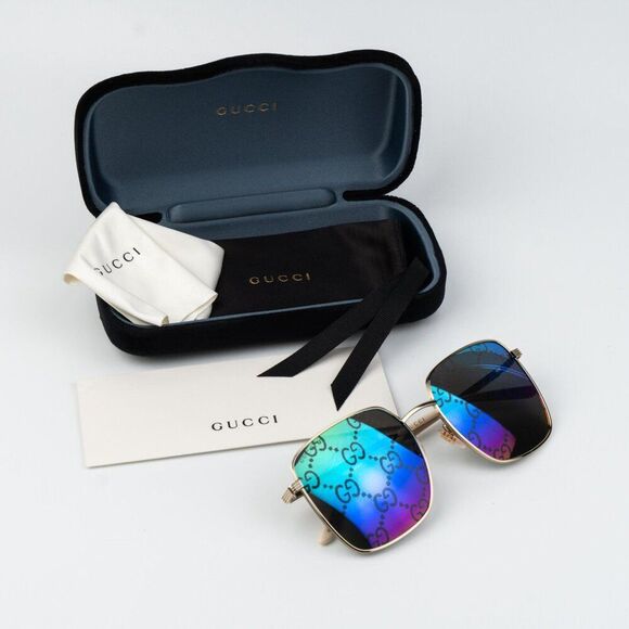 Gucci Women Sunglasses Gold Multicolor GG Pattern Mirror Square GG0802S 004 main image 4